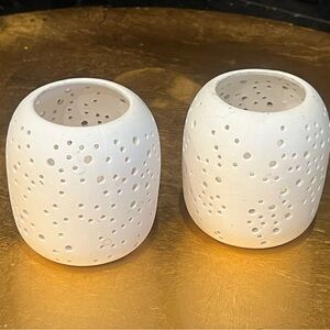 West Elm Perforated White Candle Holders